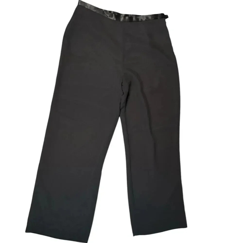 Women's Black Dress Pants 100% Polyester Wide Leg Chiffon w/ Faux Satin Lining